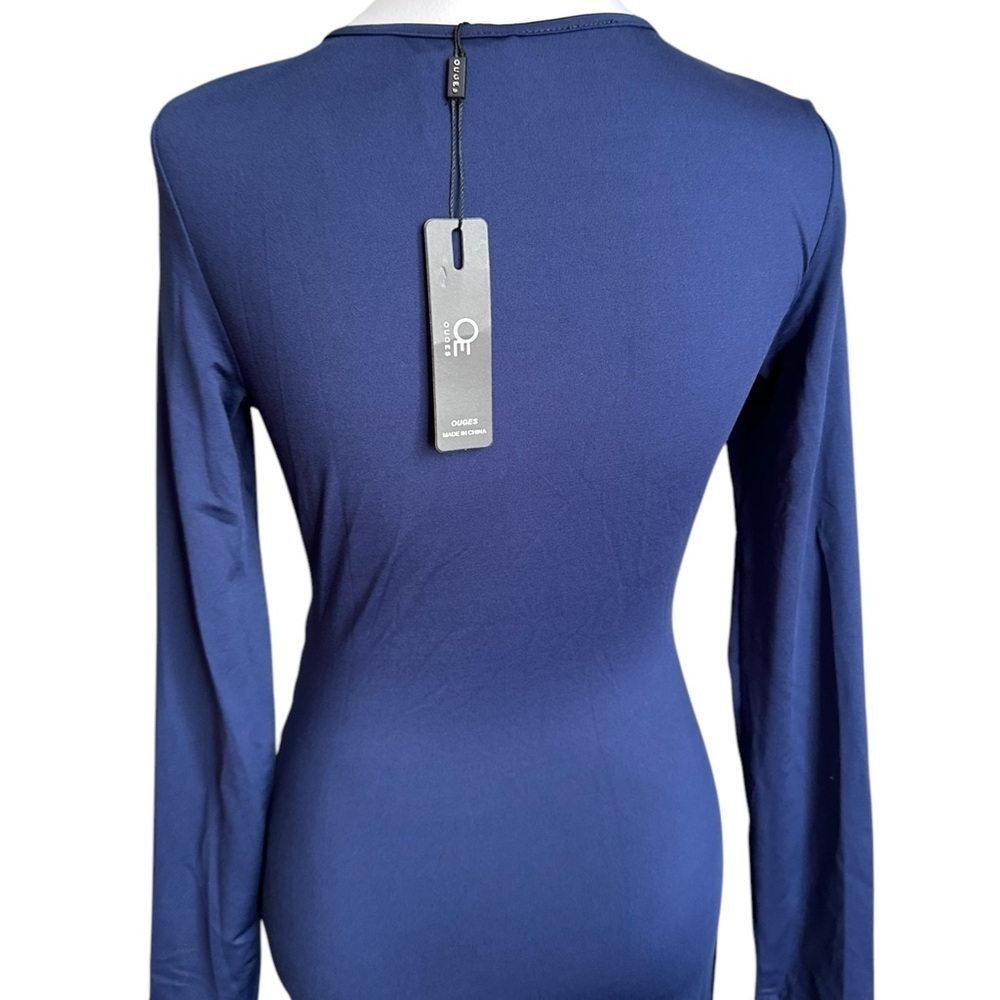 Ouges Navy Blue V-neck Ruched Long Sleeve Bodycon… - image 14